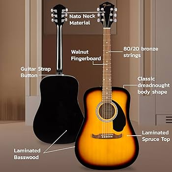 Amazon.com: Fender FA-125 Acoustic Guitar - Sunburst Bundle